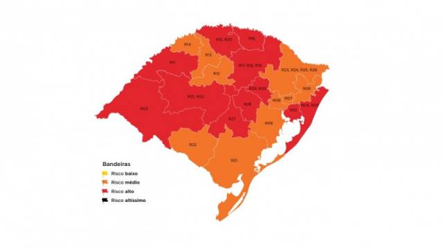 Mapa preliminar da 39ª rodada indica 11 regiões em vermelho e 10 em laranja