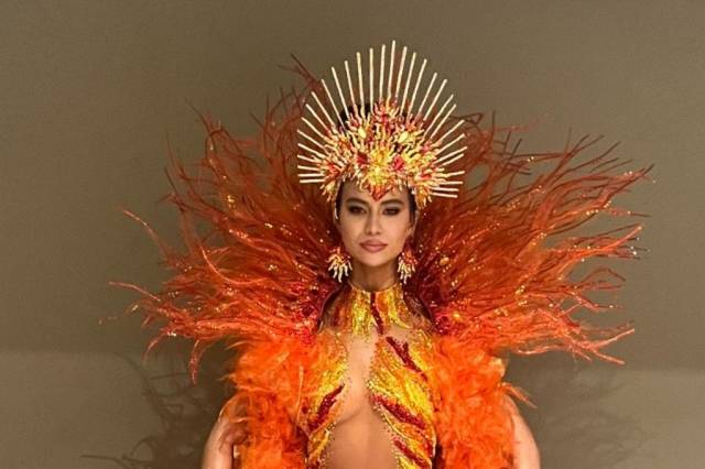 Maria Eduarda Brechane celebra a Chama Crioula em traje típico do Miss Brasil 2023